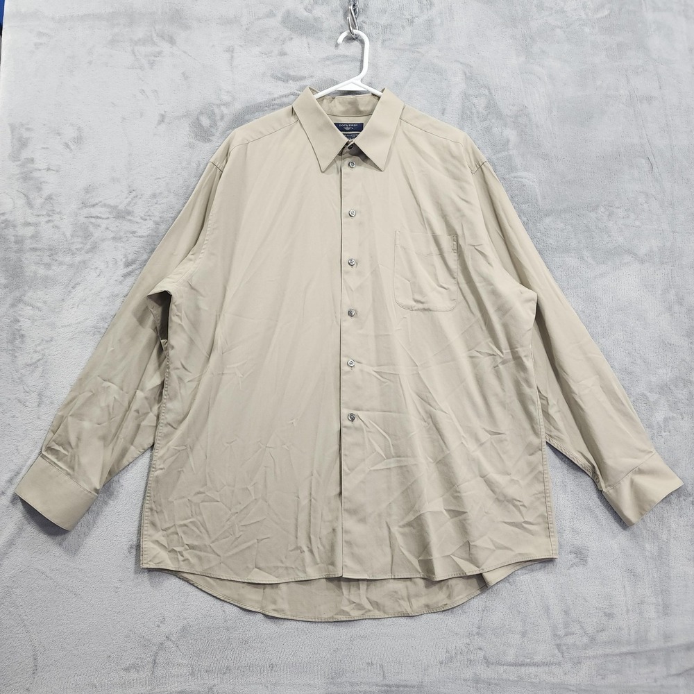 Dockers Shirt Mens XL Beige Microfiber Blend Button Front Long Sleeve Office